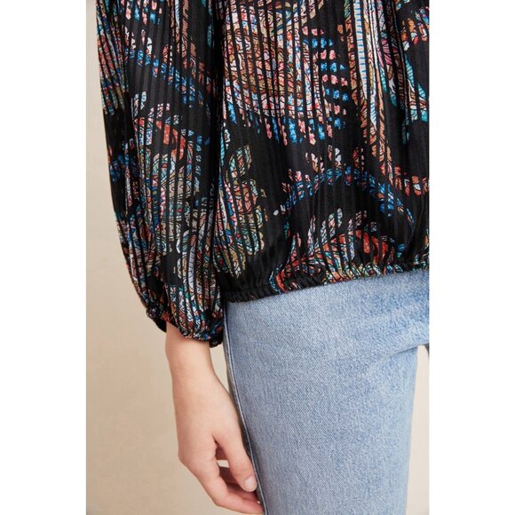 Anthropologie Maeve Madeira Black Burnout Blouse XS Size Satin Top Paisley - Picture 3 of 14